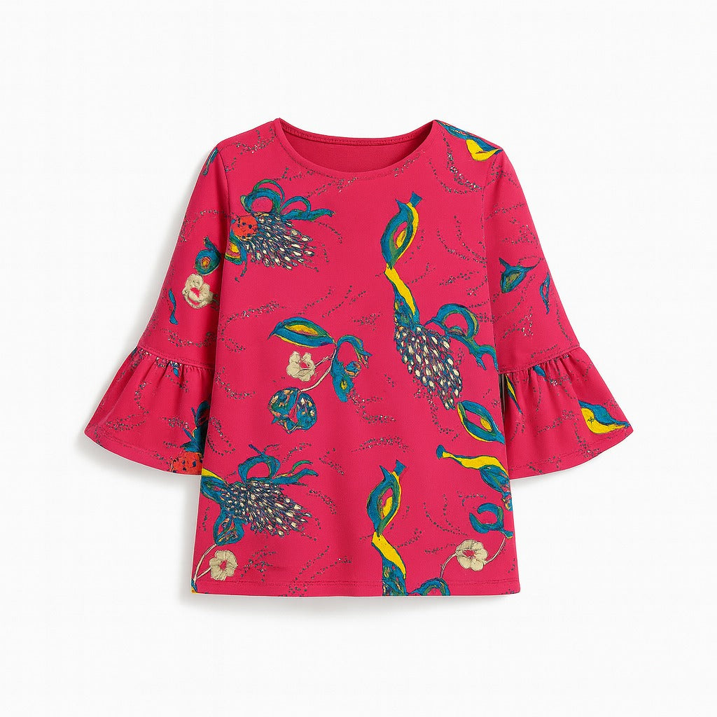 Girls pink printed cotton top