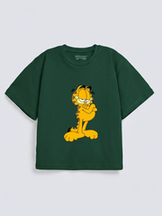 Boys Garfield Green Down Shoulder T-shirt