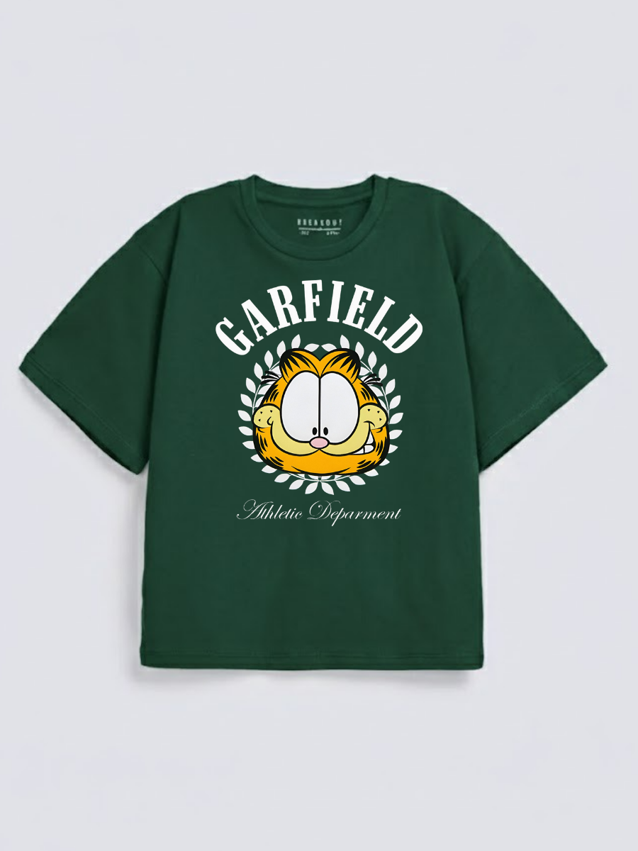 Boys Garfield Athletic Green Down Shoulder T-shirt