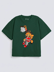 Boys Garfield Basketball Green Down Shoulder T-shirt