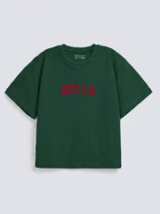 Boys Bulls Logo Green Down Shoulder T-shirt