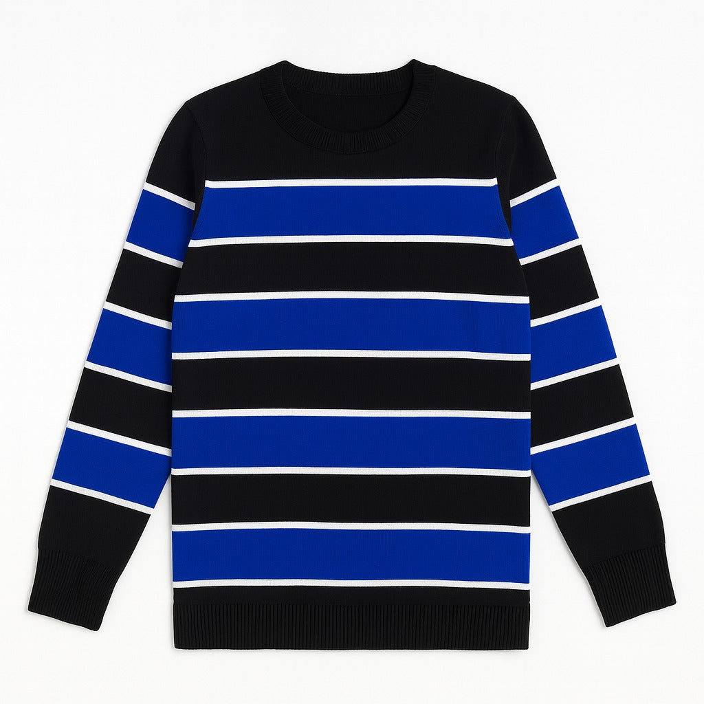 Stripe Fine Knit Sweater Blue