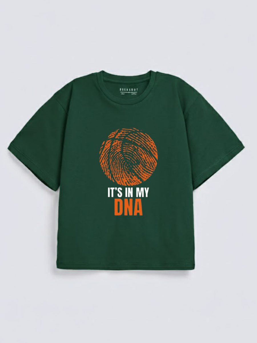 Boys Basketball DNA Print Green Down Shoulder T-shirt