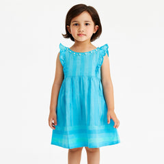Girls blue and green pearls frock (Last Chance)