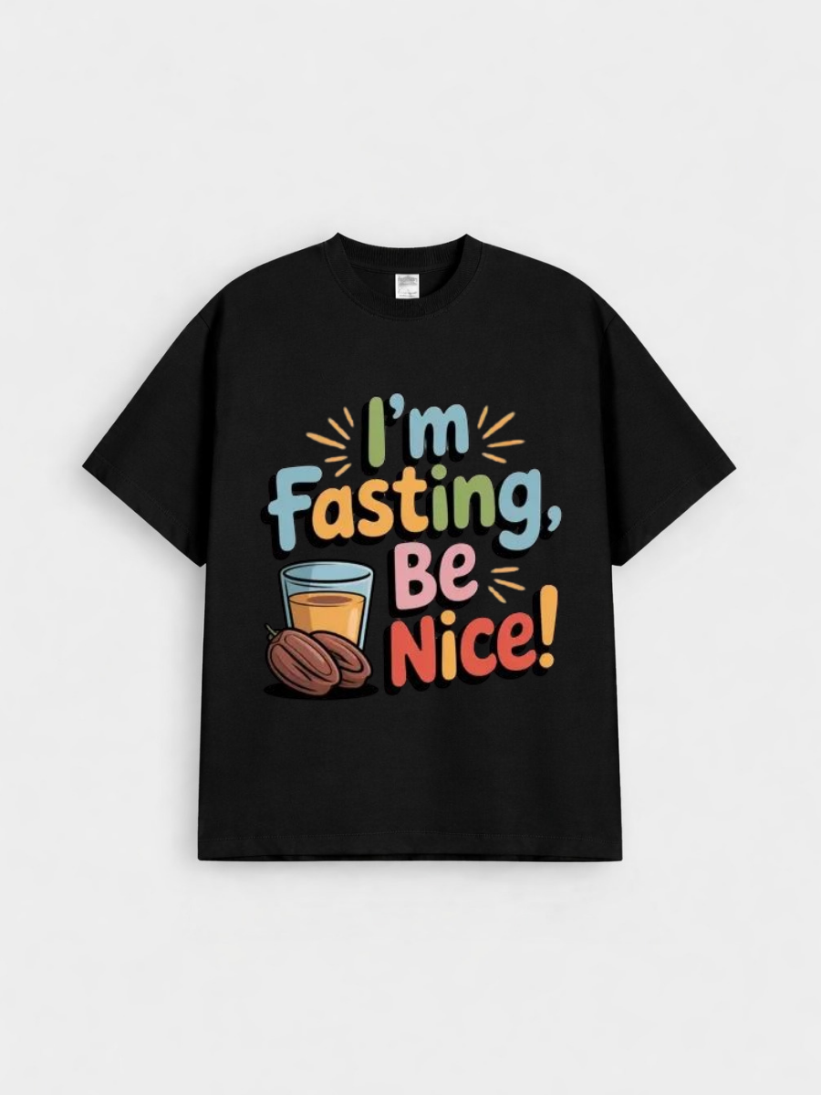 Girls Funny Fasting Quote Graphic Down Shoulder T-shirt for Ramadan