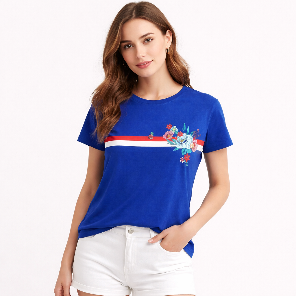Ladies blue flower print T-Shirt (Last Chance) (Womens)