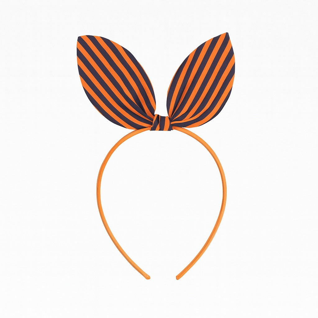 Girls orange and black lining bow hair band