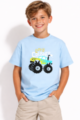 Boys Monster Truck Sky Blue Down Shoulder T-shirt
