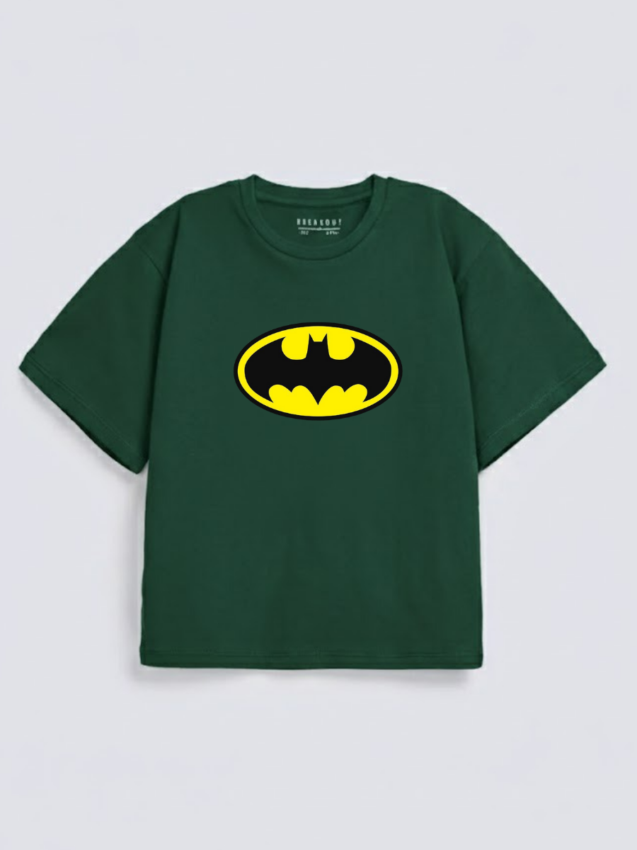Boys Batman Logo Green Down Shoulder T-shirt
