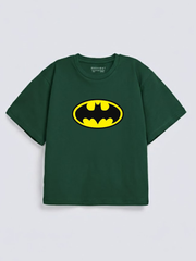 Boys Batman Logo Green Down Shoulder T-shirt
