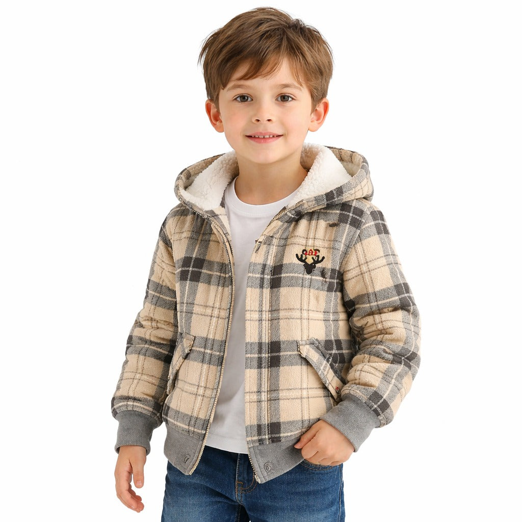 Boys Beige Check Hood