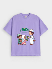 Boys & Girls Eid Mubarak Eidi Kids Graphic Down Shoulder T-shirt for Eid Celebration