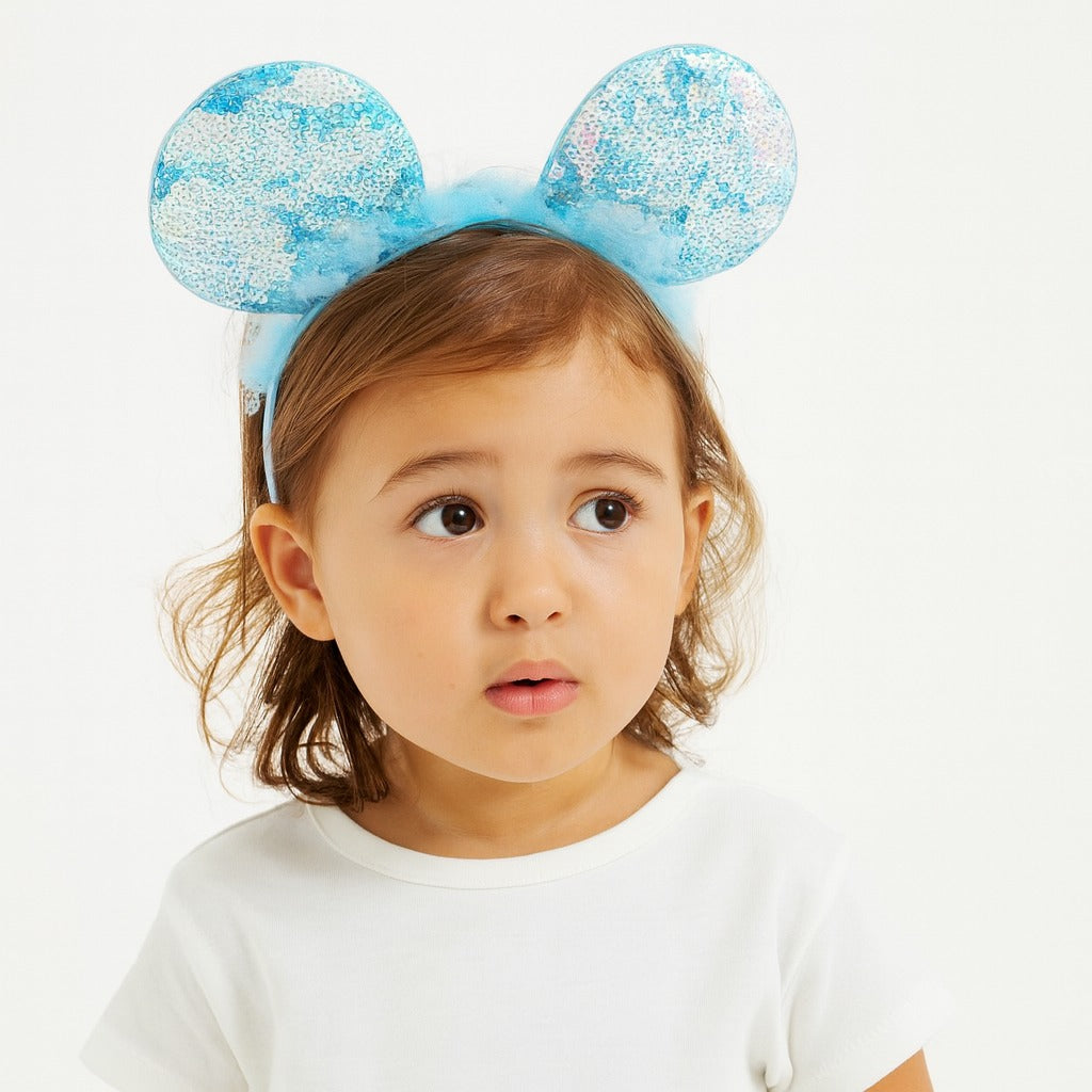 Girls blue sequin ear hair band