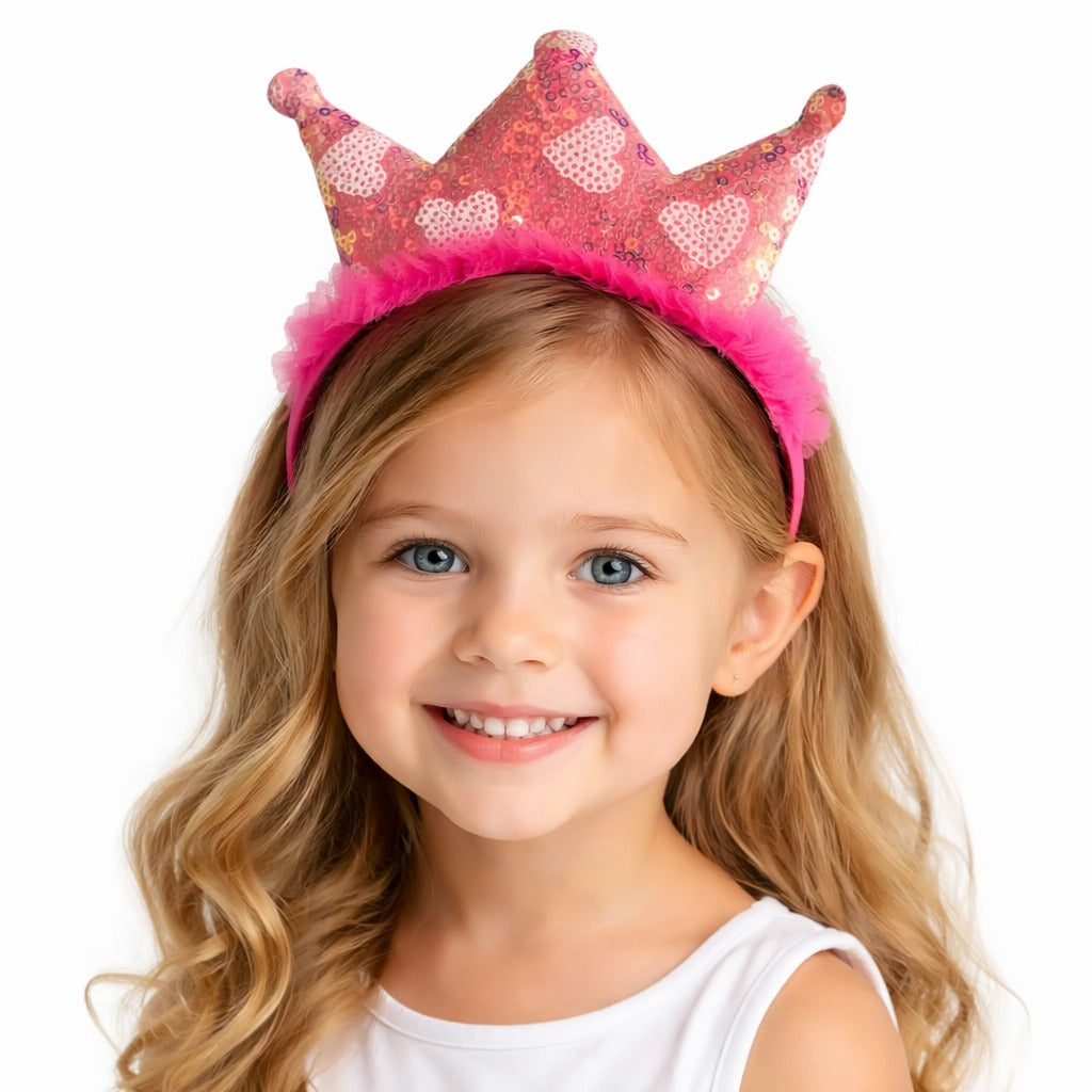 Girls pink sequin crown hair band