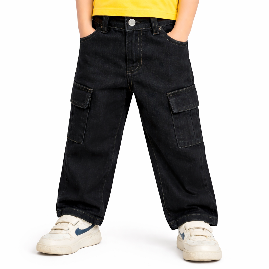Boys Black Pocket Denim baggey Pant