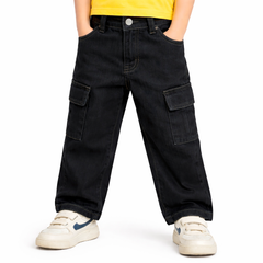 Boys Black Pocket Denim baggey Pant