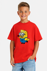 Boys Dino Minion Red Down Shoulder T-shirt