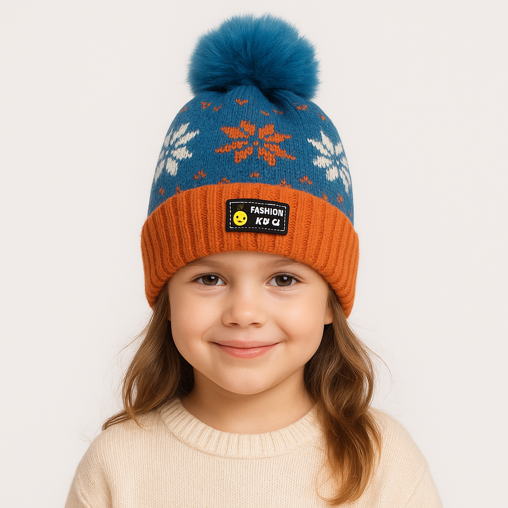 Blue orange pompon cap