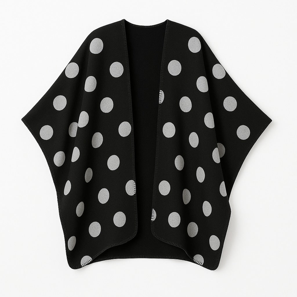 Ladies black polka dots Double sided Capeshawl