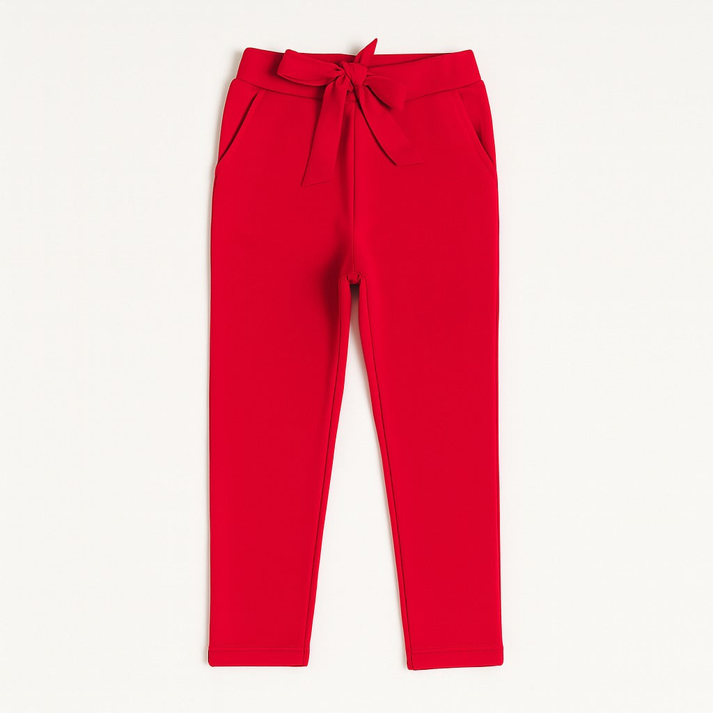 Girls red velvet bow trouser