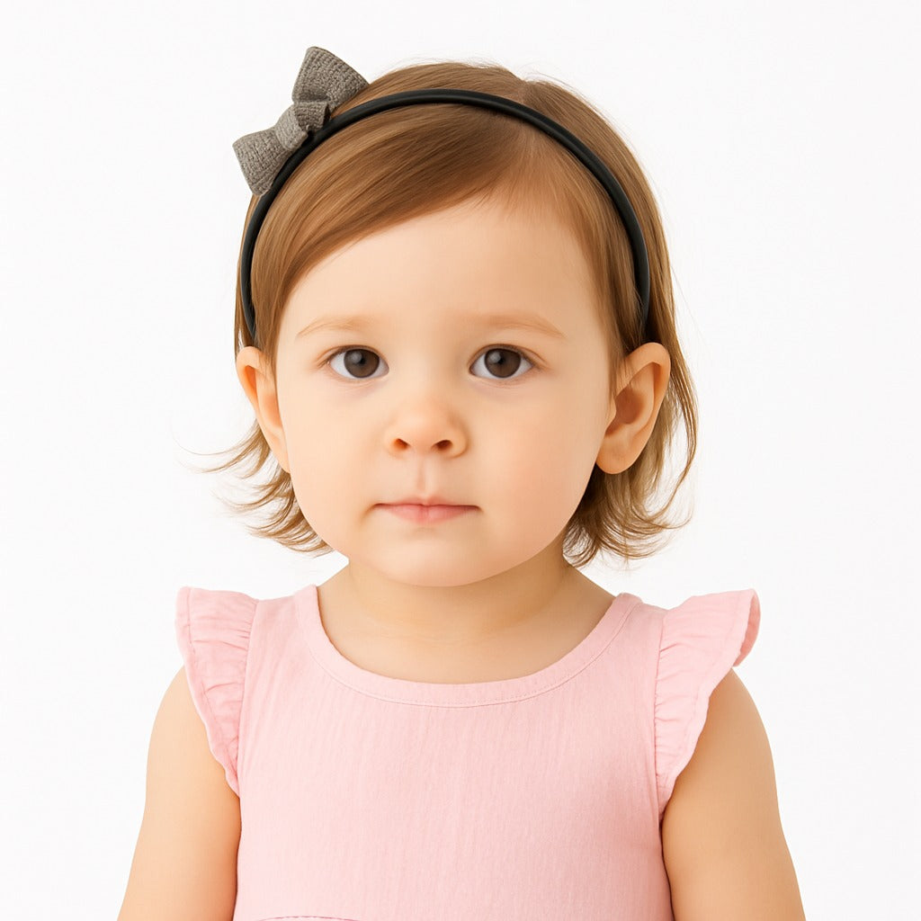 Girls dark gray glitter bow hair band