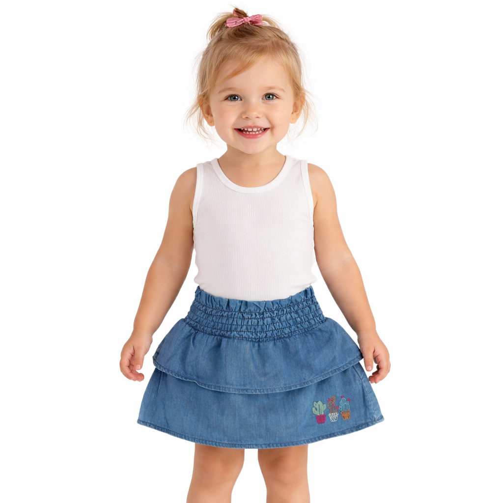 Girls blue skirt with flower embroidery (Last Chance)