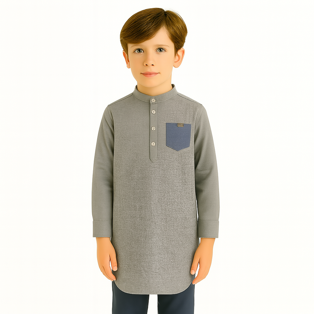 boys gray short body kurta