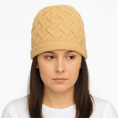 Women yellow braid wool cap