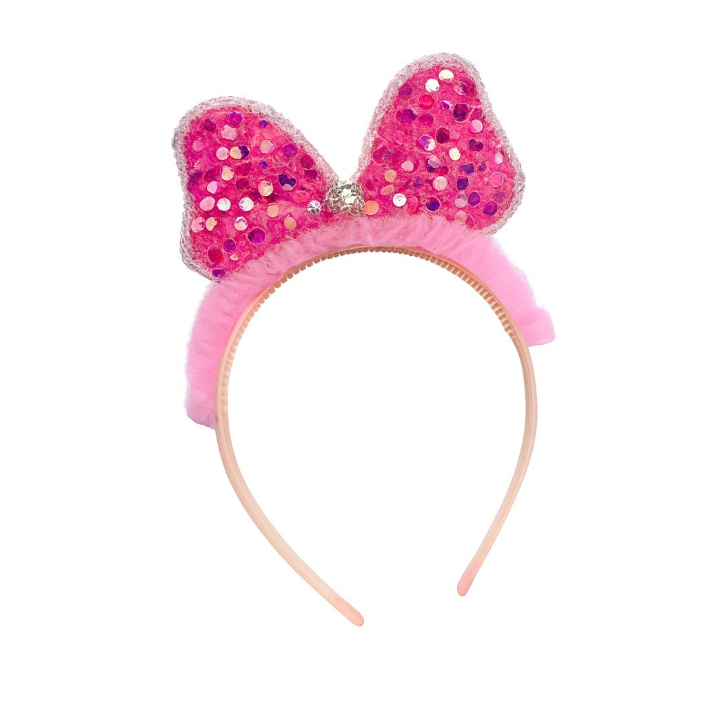 Girls pink bow sequin hair band