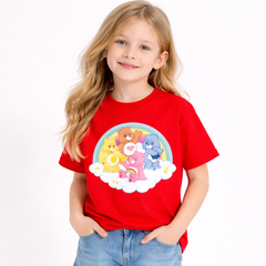 Girls Care Bears Cartoon Red Down Shoulder T-shirt
