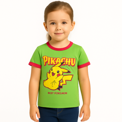 Girls green pikachu shirt with pink rib