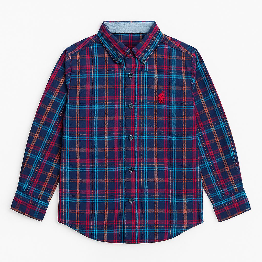Boys Blue and Zinc check casual shirt