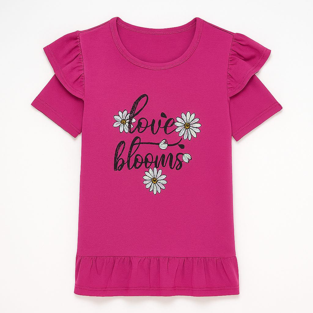 Girls magenta blossom T-shirt frock