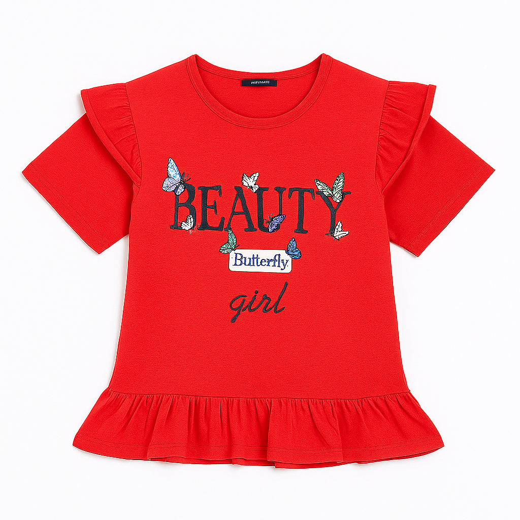 Girls red beauty T-shirt frock.