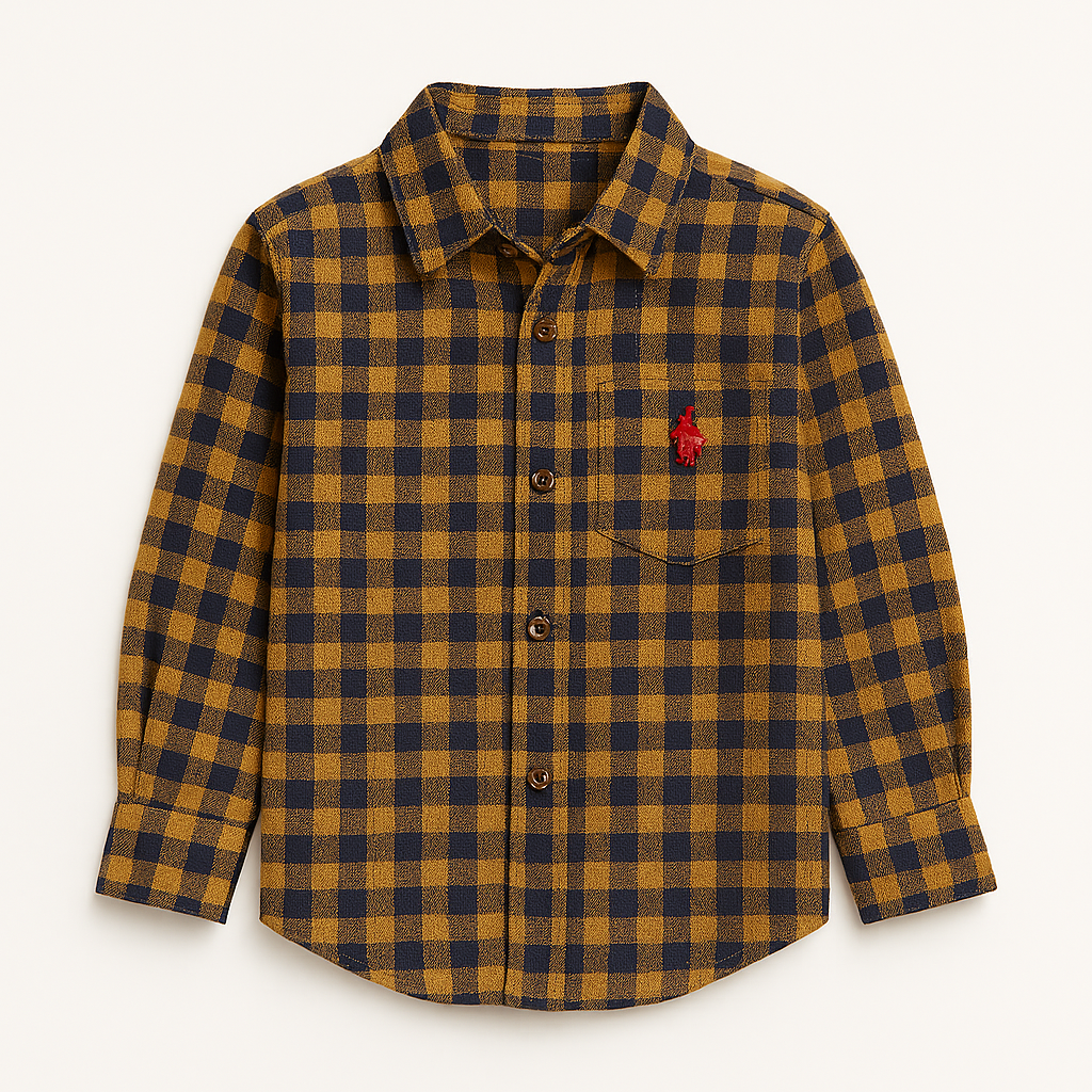 Boys yellow and blue check casual shirt
