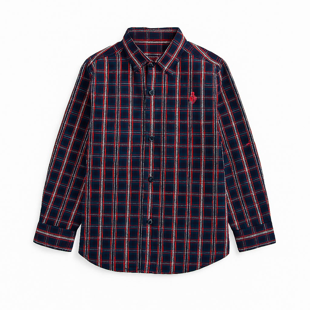 Boys purple and red checkered casual shirt