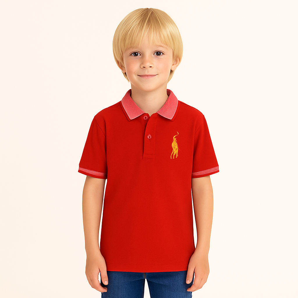 Boy red embroidered polo shirt