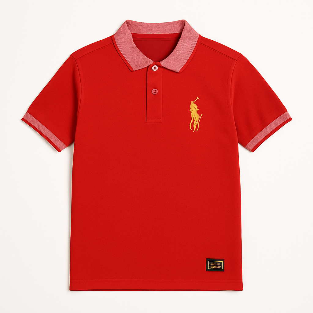 Boy red embroidered polo shirt