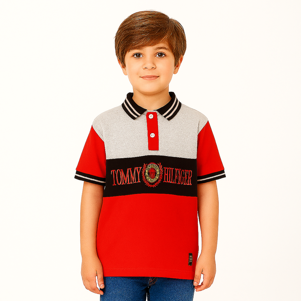 Boys black red and gray Tommy polo shirt