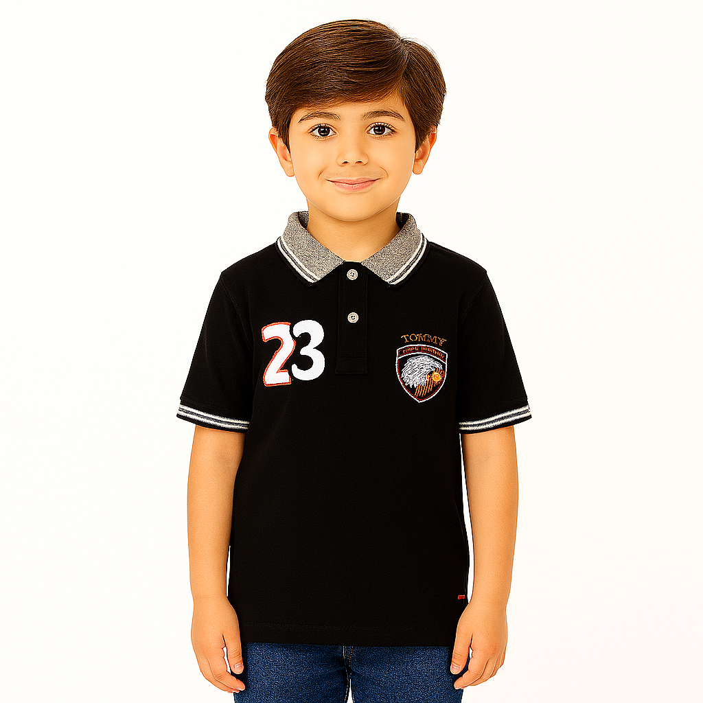 Boys black eagle polo shirt