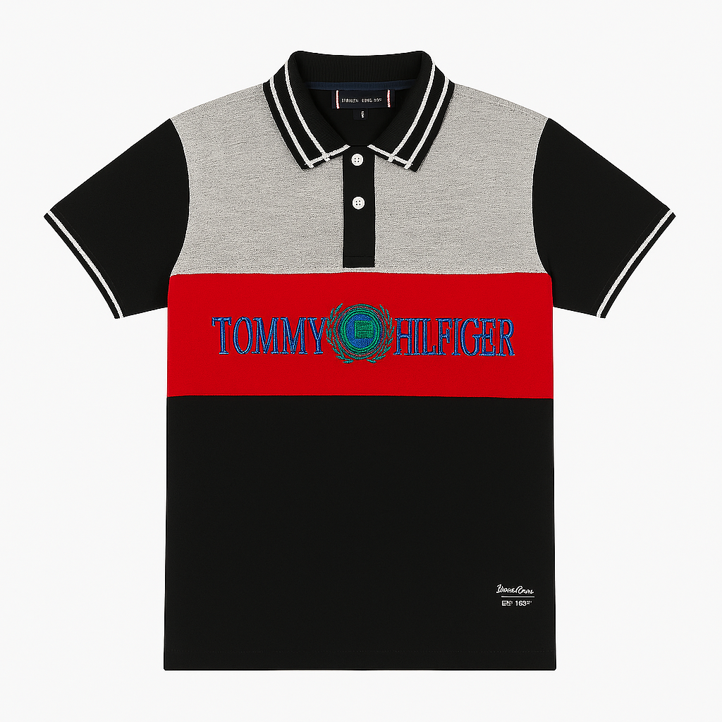 Boys black gray and red Tommy’s polo shirt