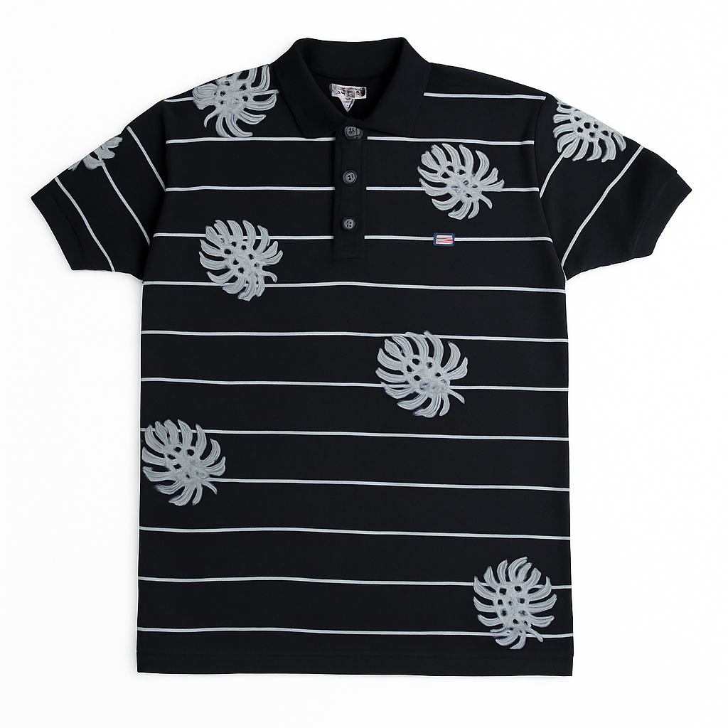Boys black leaf polo shirt