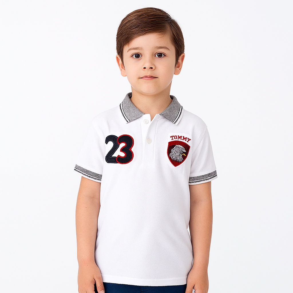 Boys white eagle polo shirt