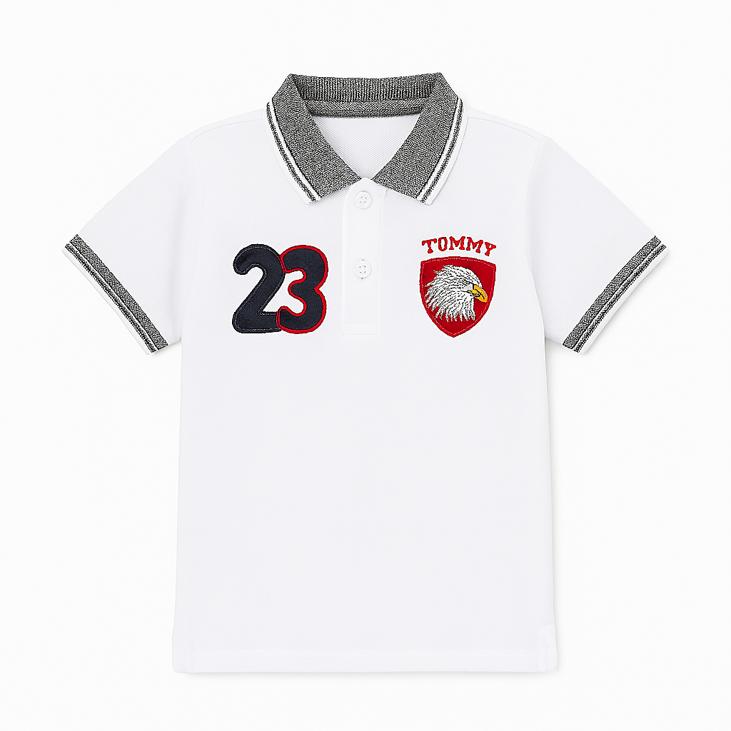 Boys white eagle polo shirt