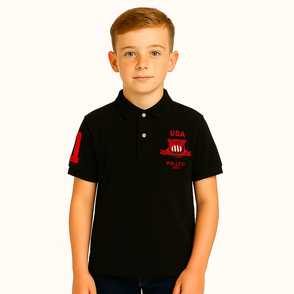 Boys black patch polo shirt