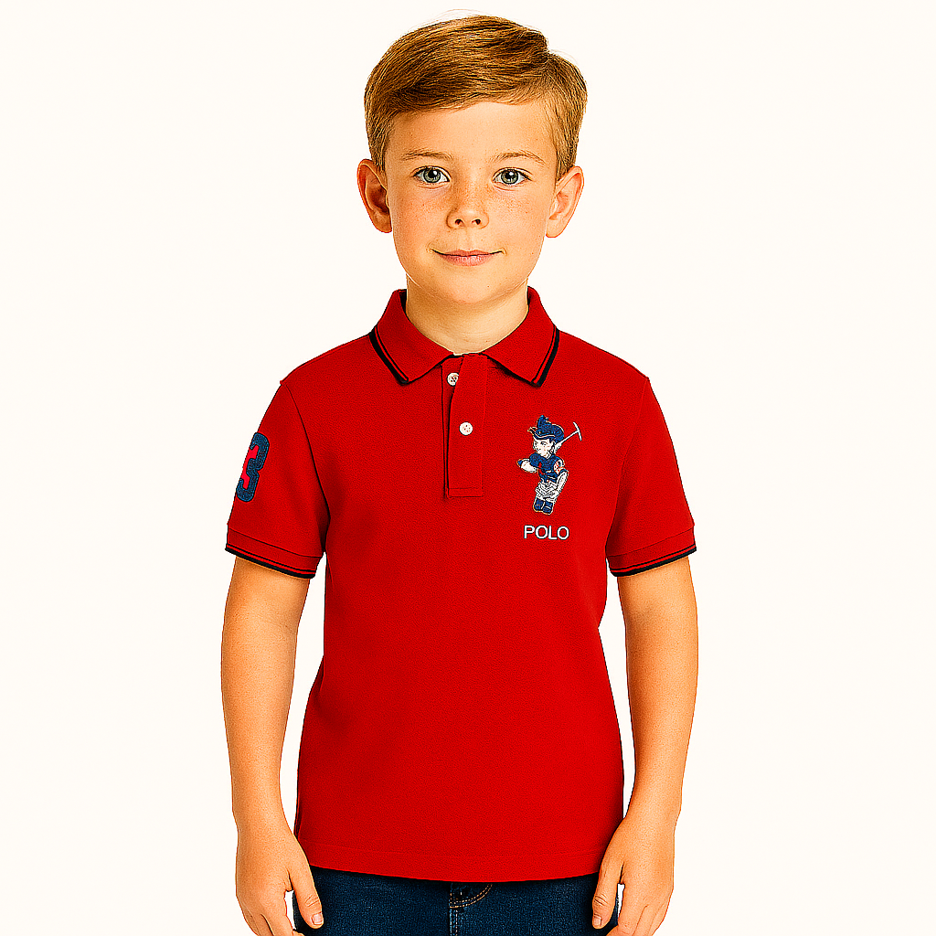 Boys red bear polo shirt