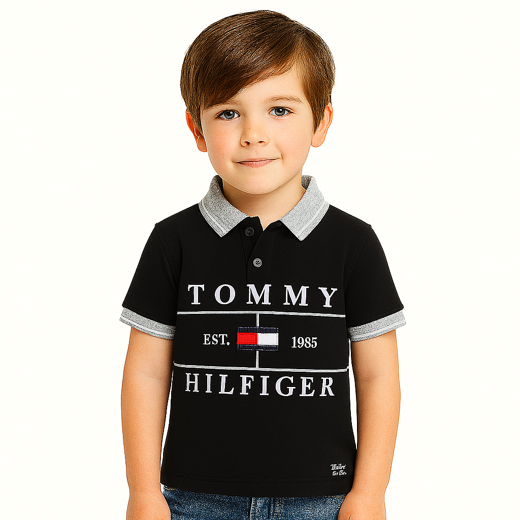 Boys black Tommy Hilfiger polo shirt