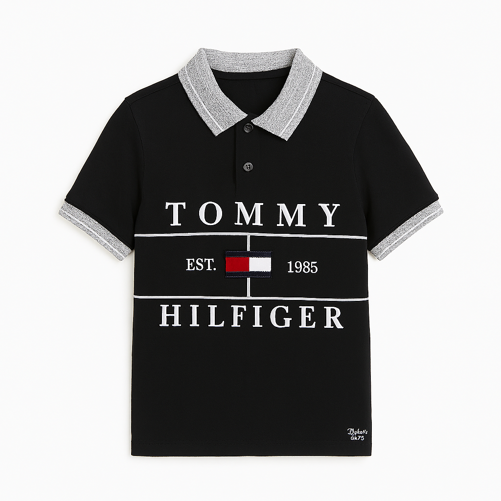 Boys black Tommy Hilfiger polo shirt
