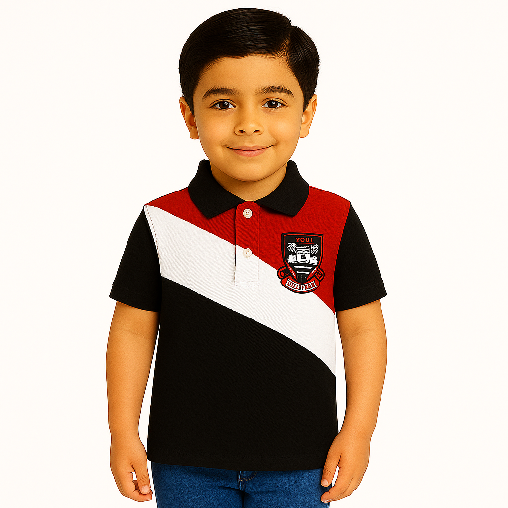 Boys black,white and peach polo shirt