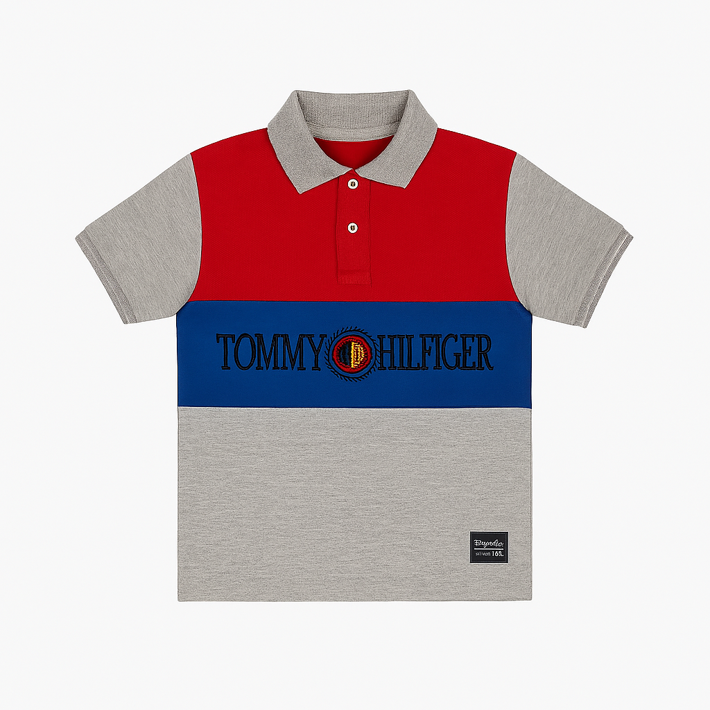 Boys gray red and blue Tommy’s polo shirt